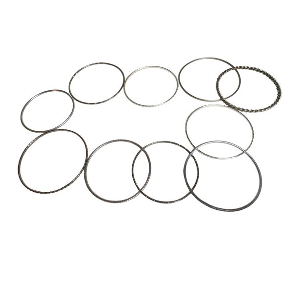 Silver and Gold-Tone Mixed Textured Stackable Bangle Bracelets Lot of 20 - Picture 5 of 6